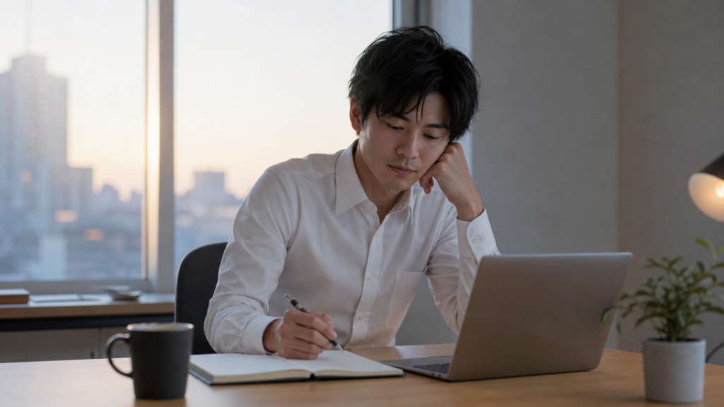 転職失敗で後悔して辛い人がキャリアを整理している様子
