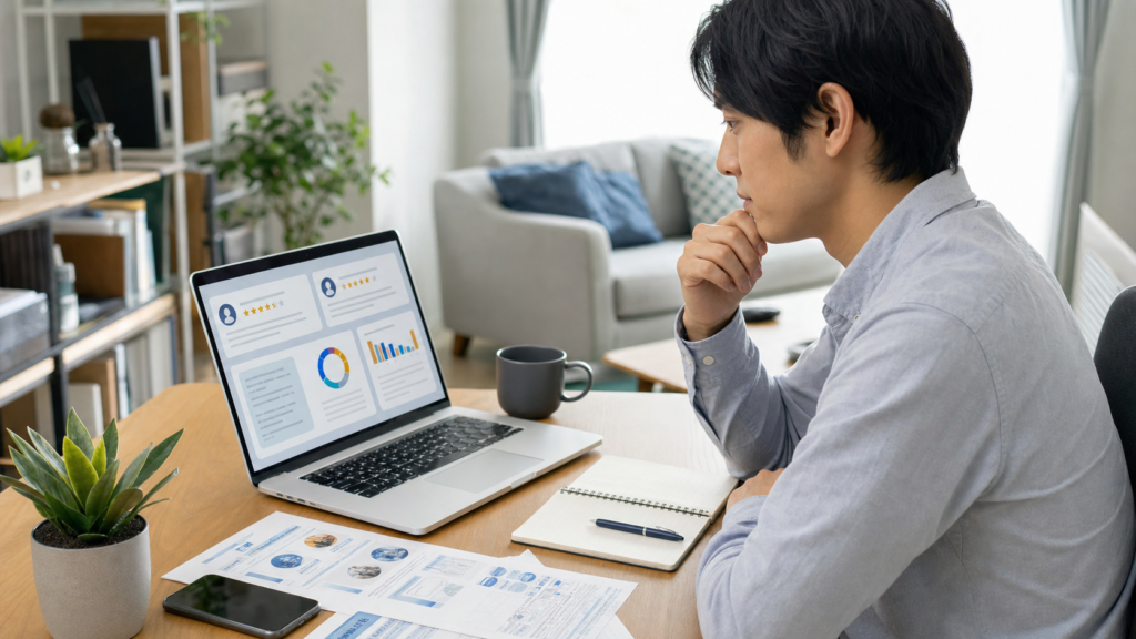 転職前に会社の評判を調べるため、口コミや求人情報を確認する人