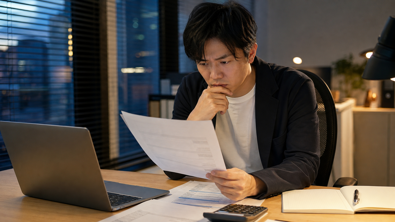 固定残業代がやばい求人票を確認する会社員