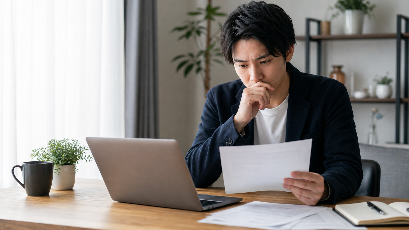 職歴がバレる不安を抱えながら履歴書を確認する転職希望者