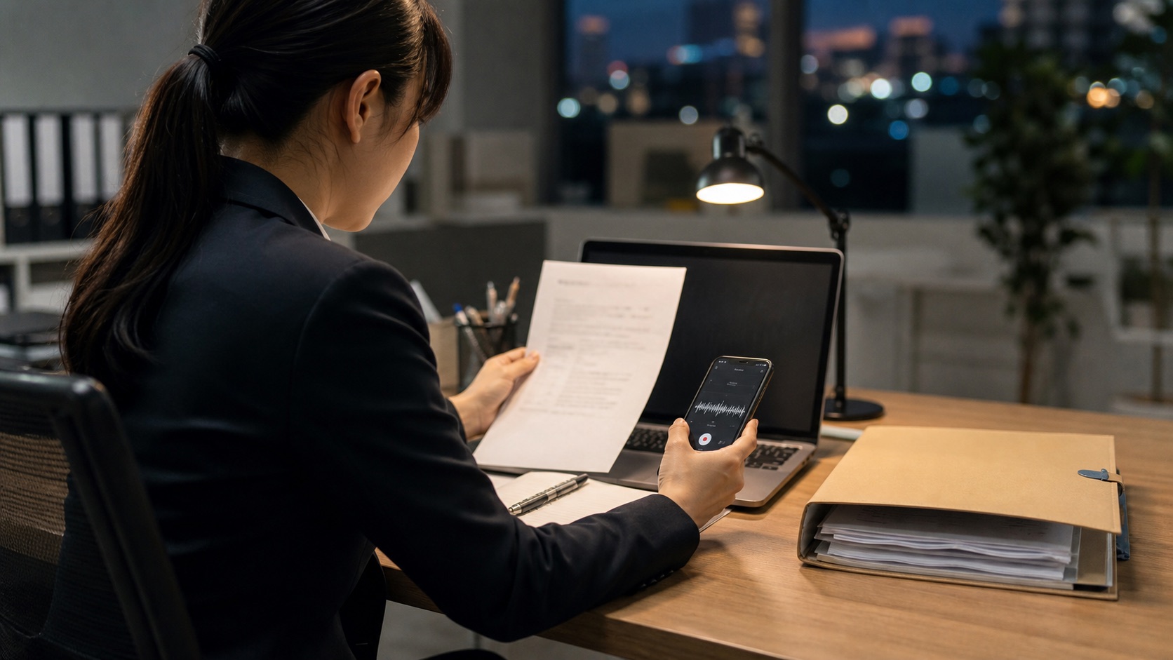 パワハラの証拠を整理する会社員