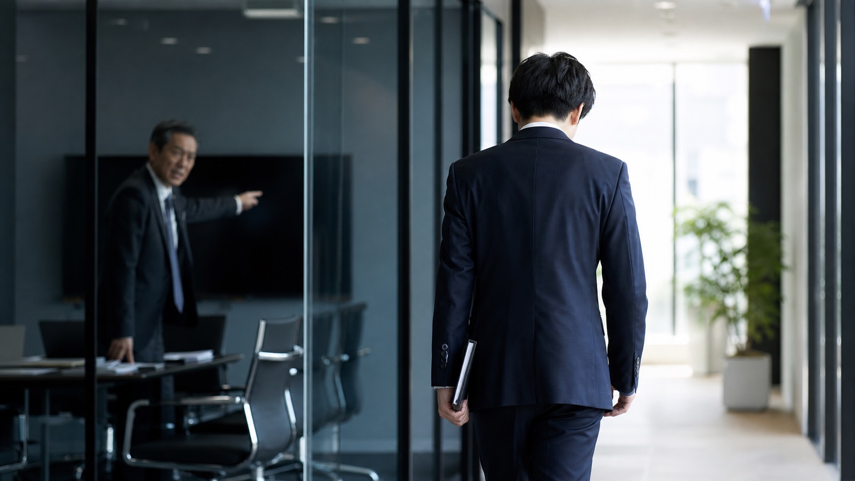 ワンマン社長の末路から逃げる会社員のイメージ