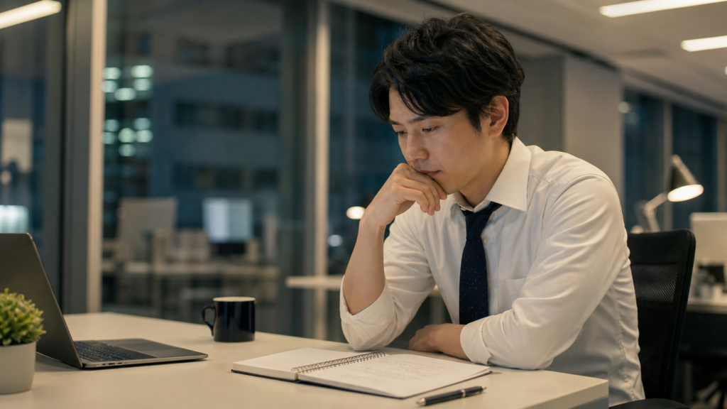 仕事できないと感じた時に原因を整理する会社員