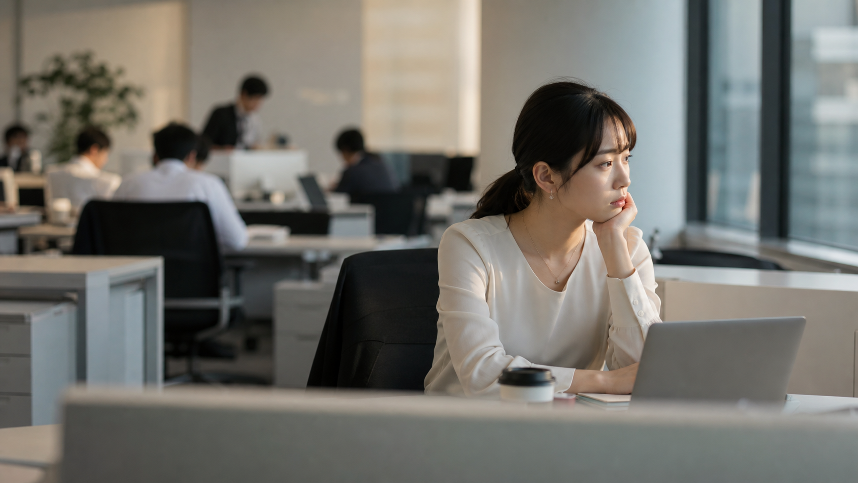 職場で孤立して自分が悪いと悩む人のイメージ