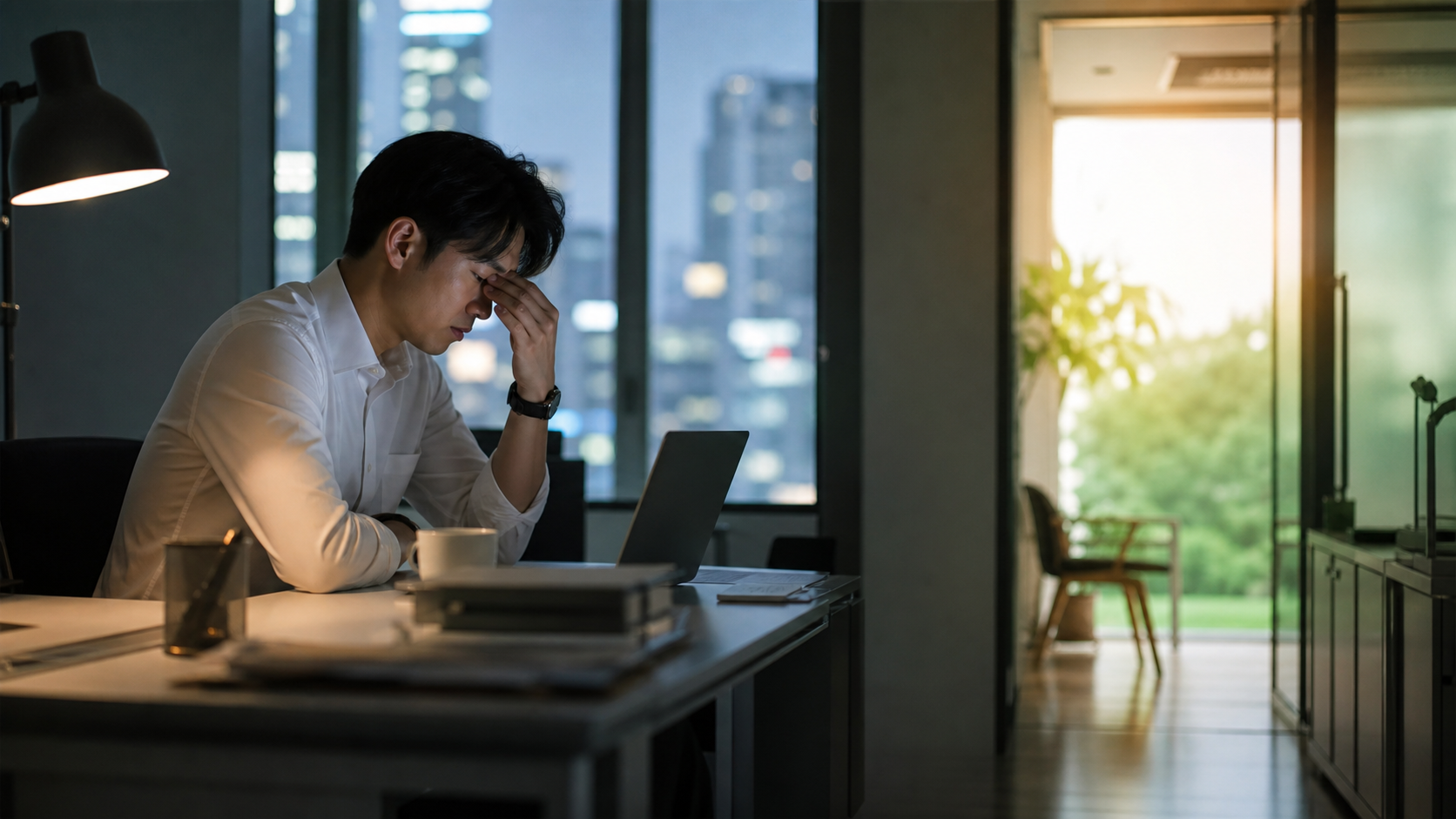 職場ストレスの限界サインと環境変更を示す会社員のアイキャッチ画像