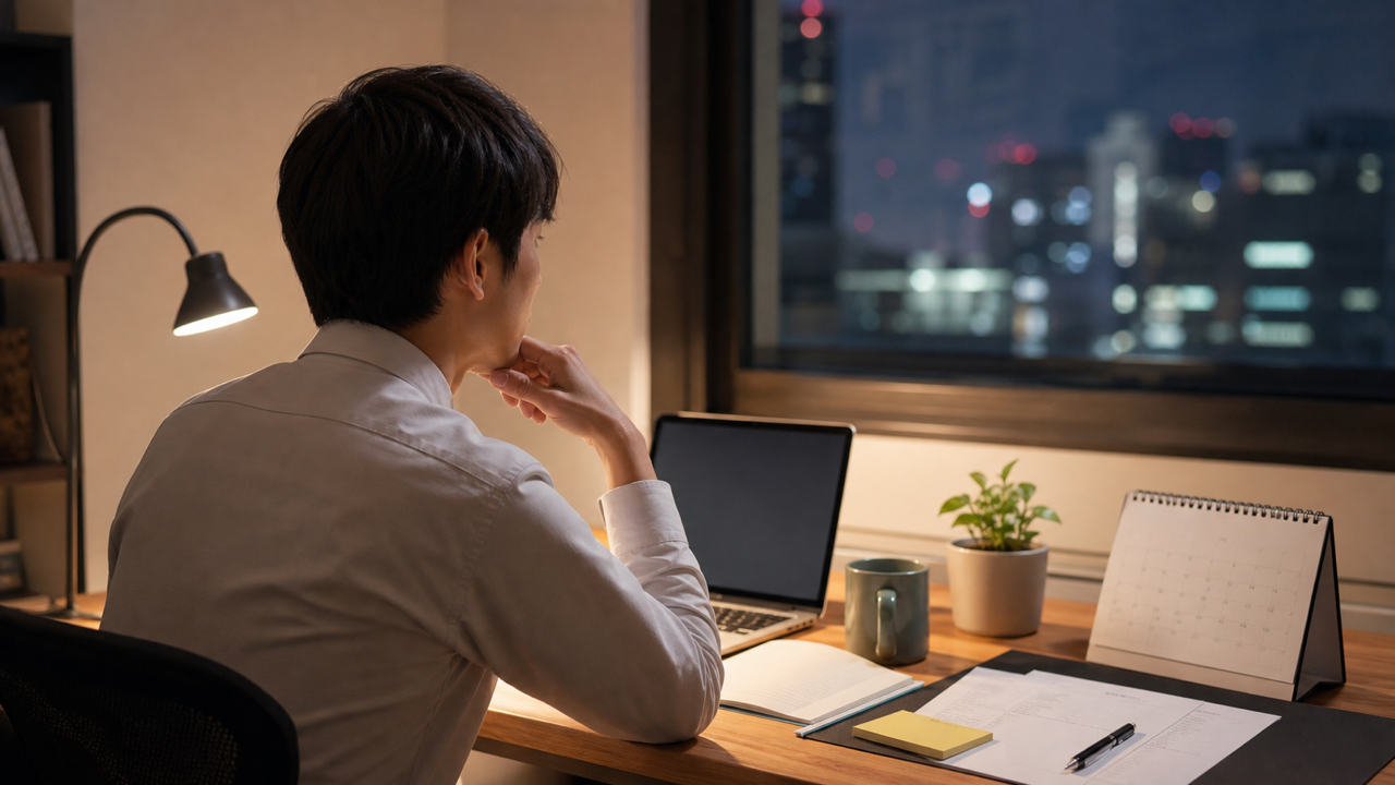 半年で仕事を辞めるべきか悩みながらキャリアを整理する会社員