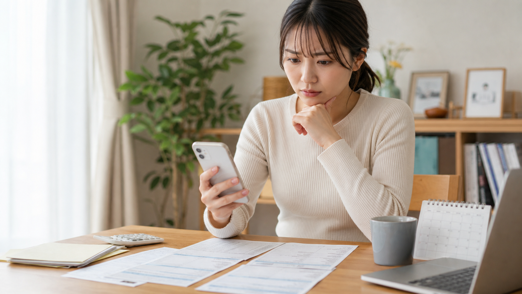103万の壁を超えた後に会社から連絡が来るケースを確認する女性