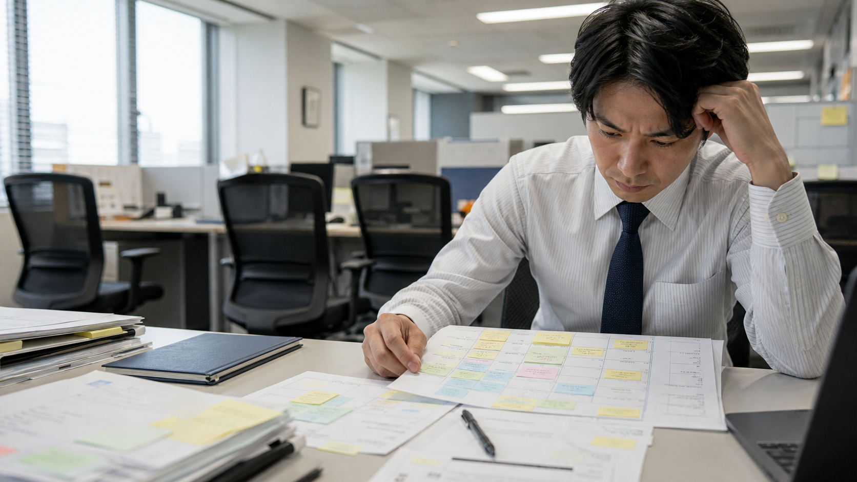 退職ラッシュで残された人が増えた業務を整理する様子