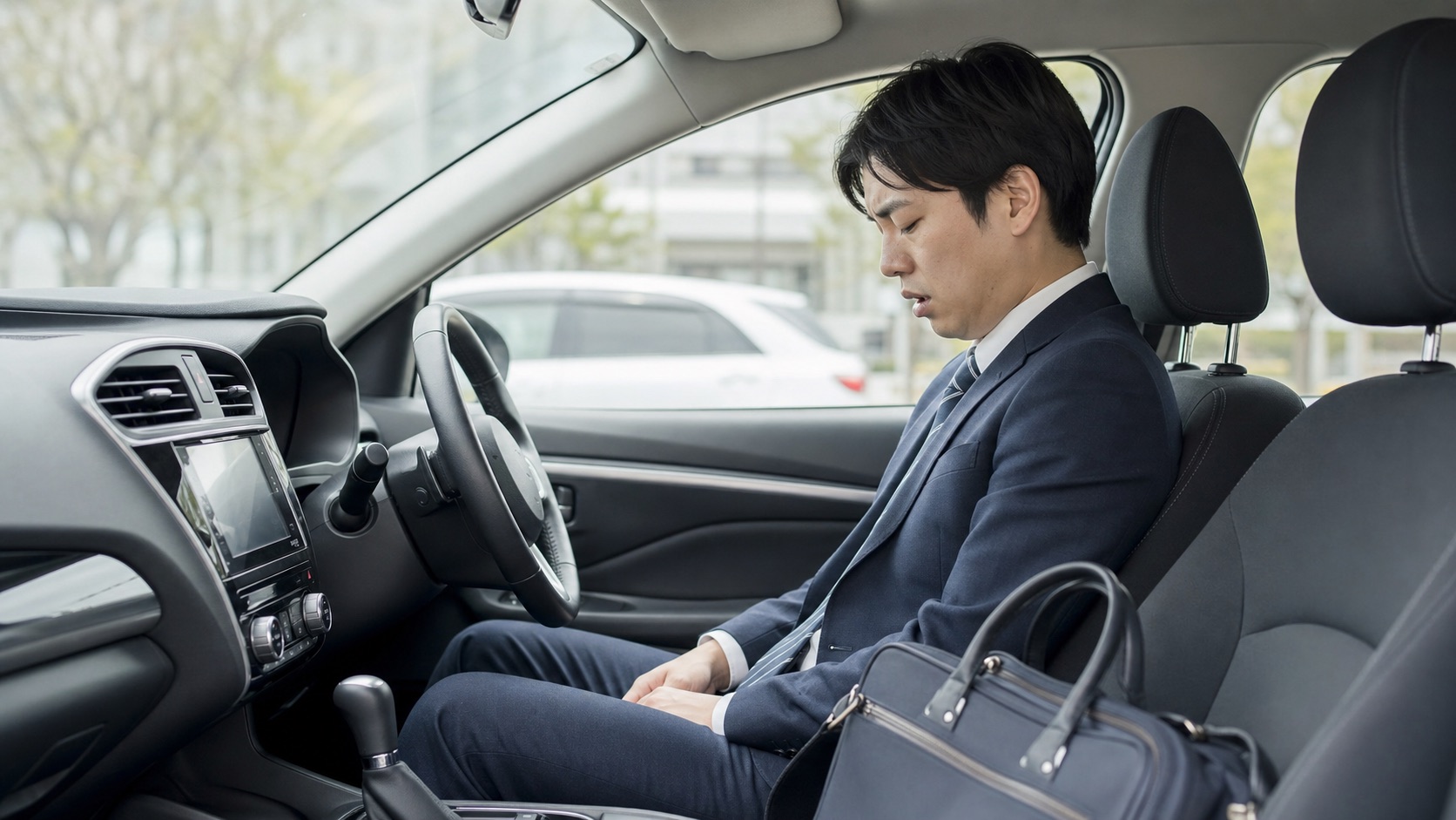 運転のストレスで疲れた会社員