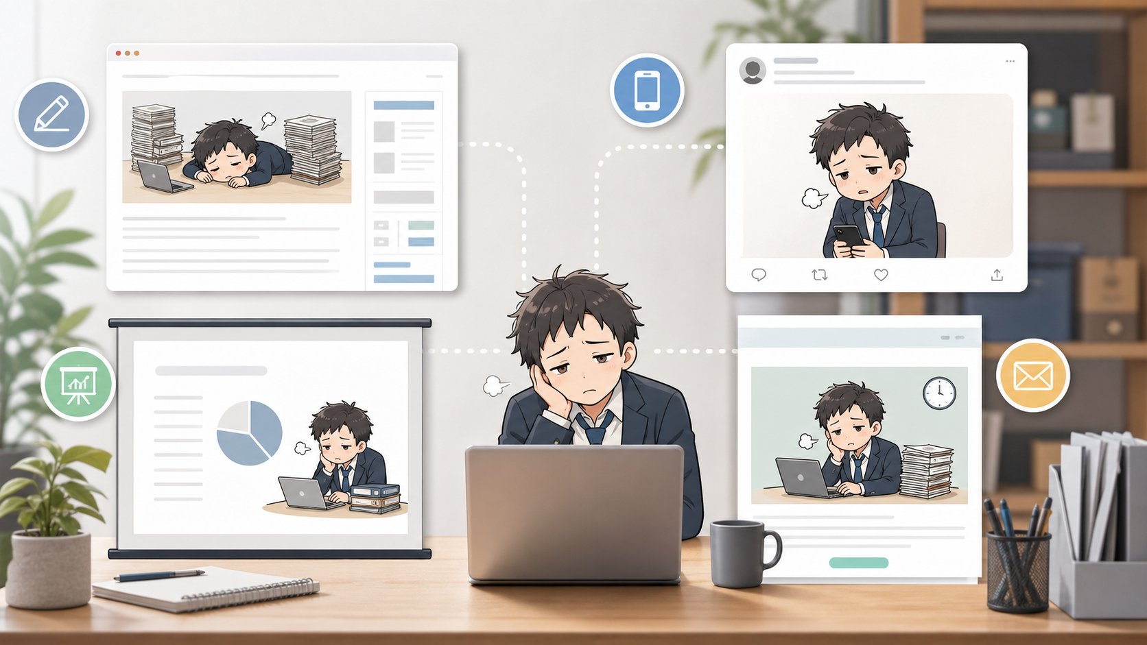 ブログやSNSで社畜イラストを活用するおすすめ用途のイメージ
