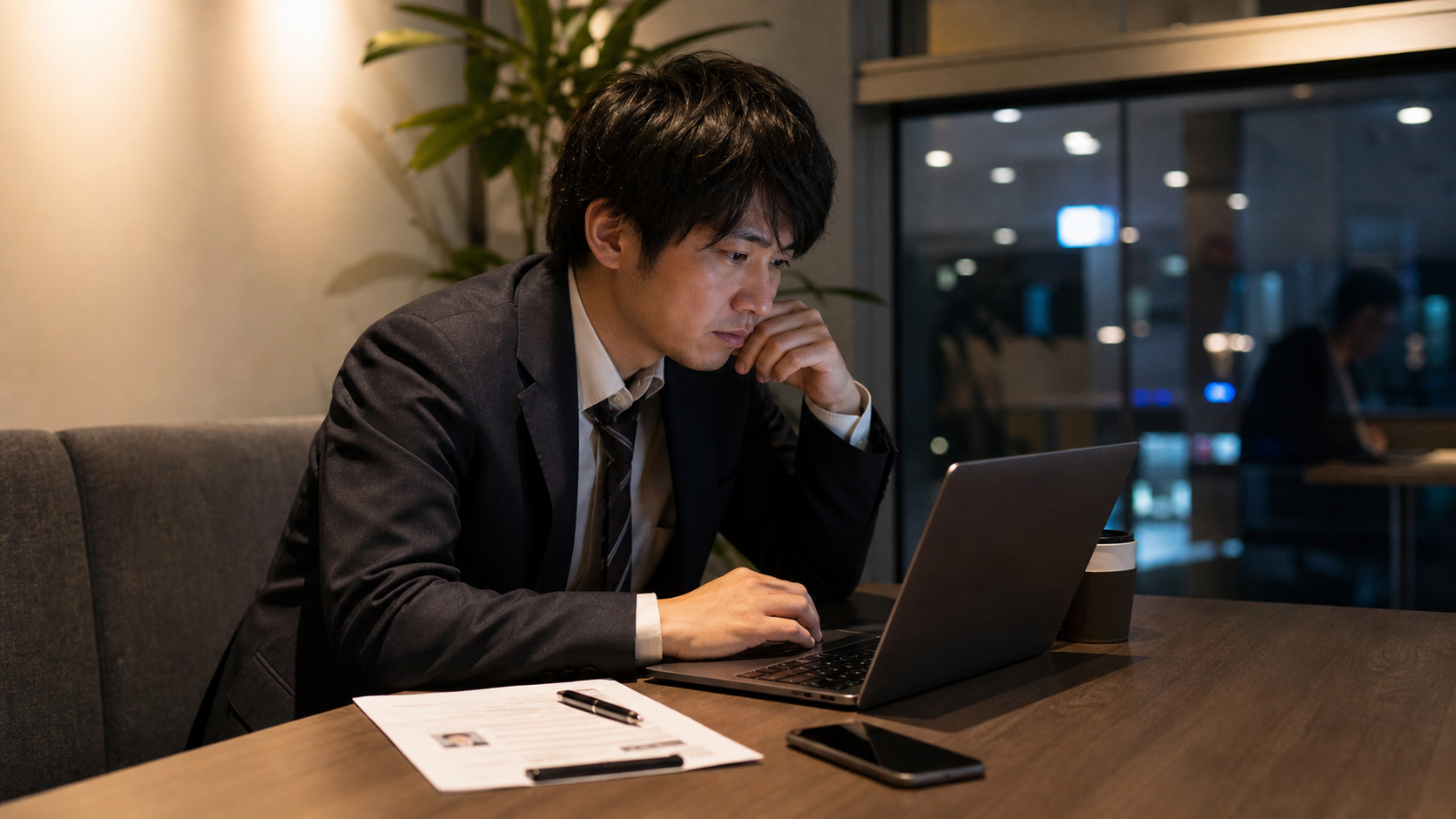 転職準備として求人情報を確認する会社員