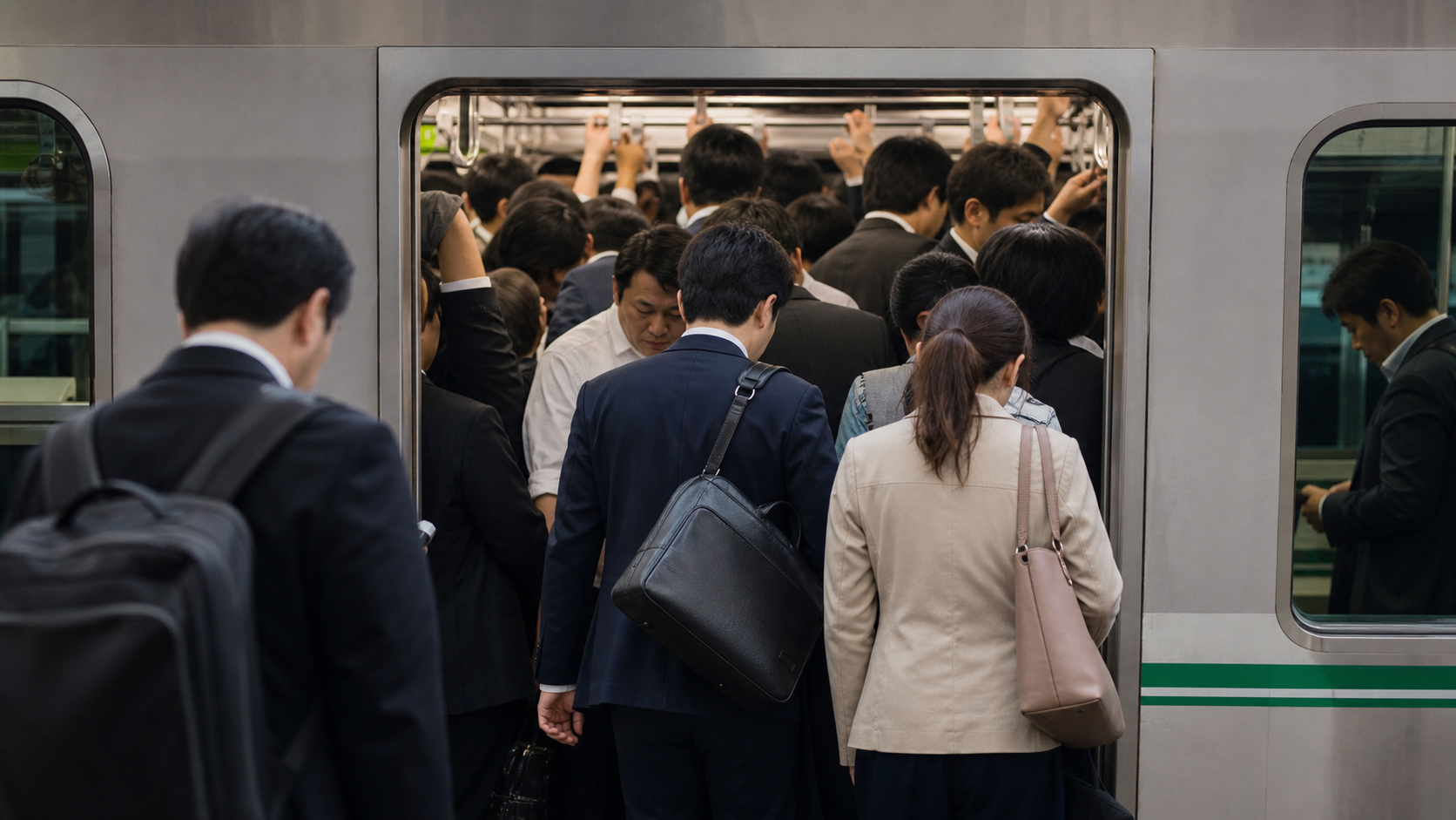 満員電車サバイバルで電車のドアへ向かう遊び方のイメージ