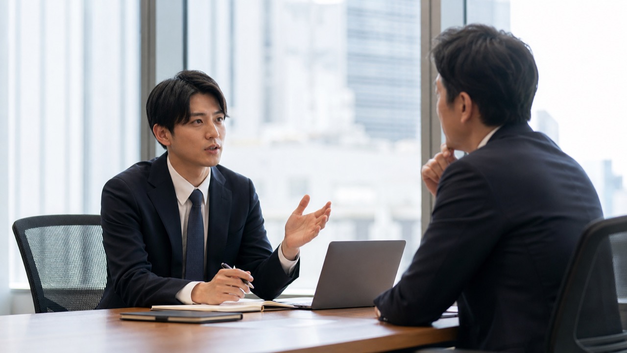 上司に建設的な意見を伝える会社員