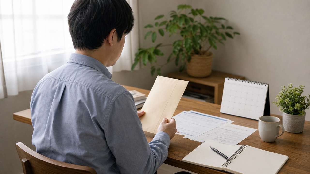 休職申請と傷病手当金の書類を机で確認する人