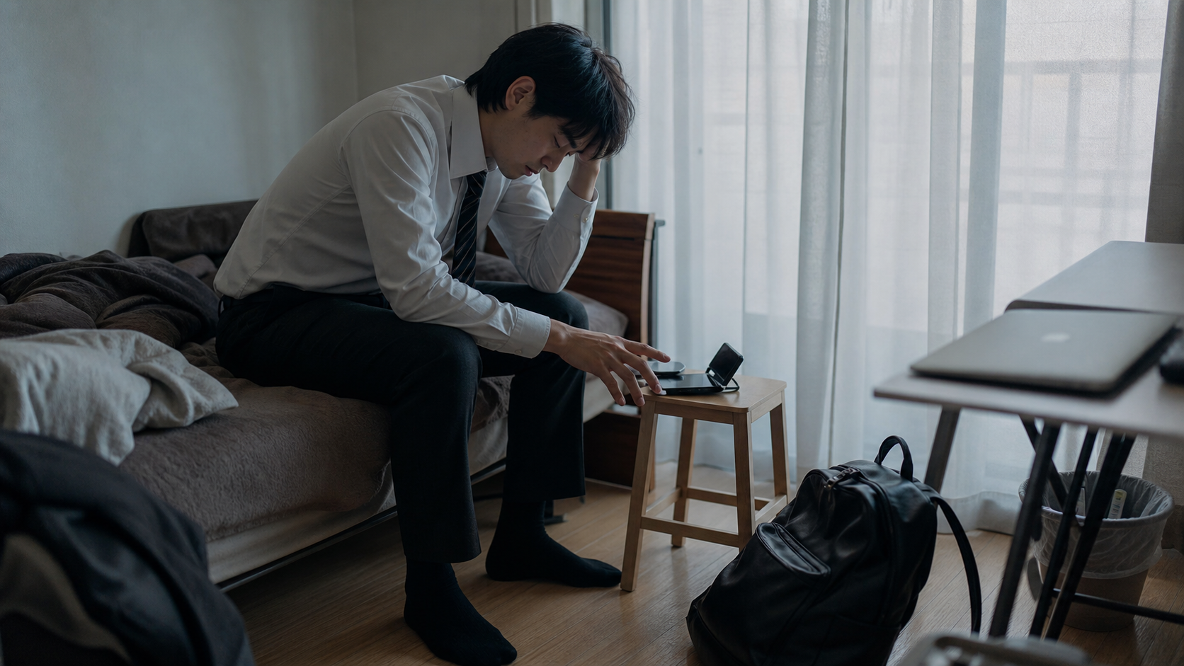 休みがない限界サインが出て、朝にベッド脇で動けない会社員