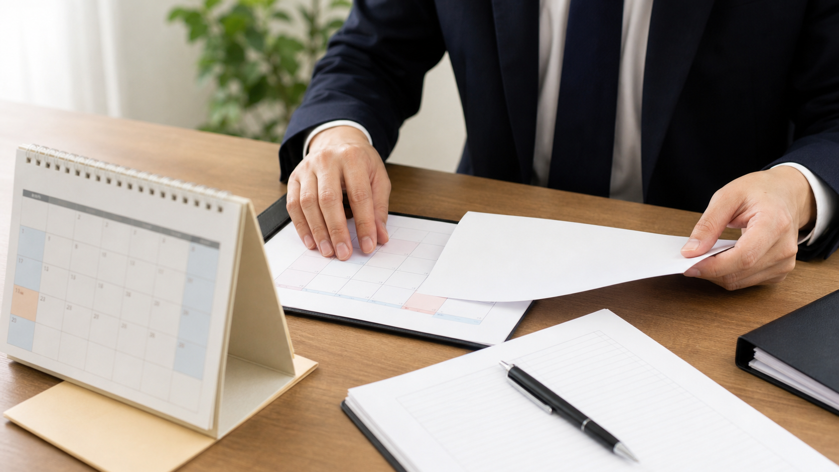 退職時の有給消化の日程と書類を確認する会社員