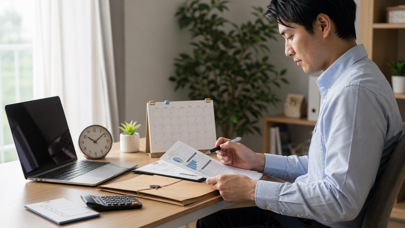 副業前に就業規則と税金を確認する社畜のデスク