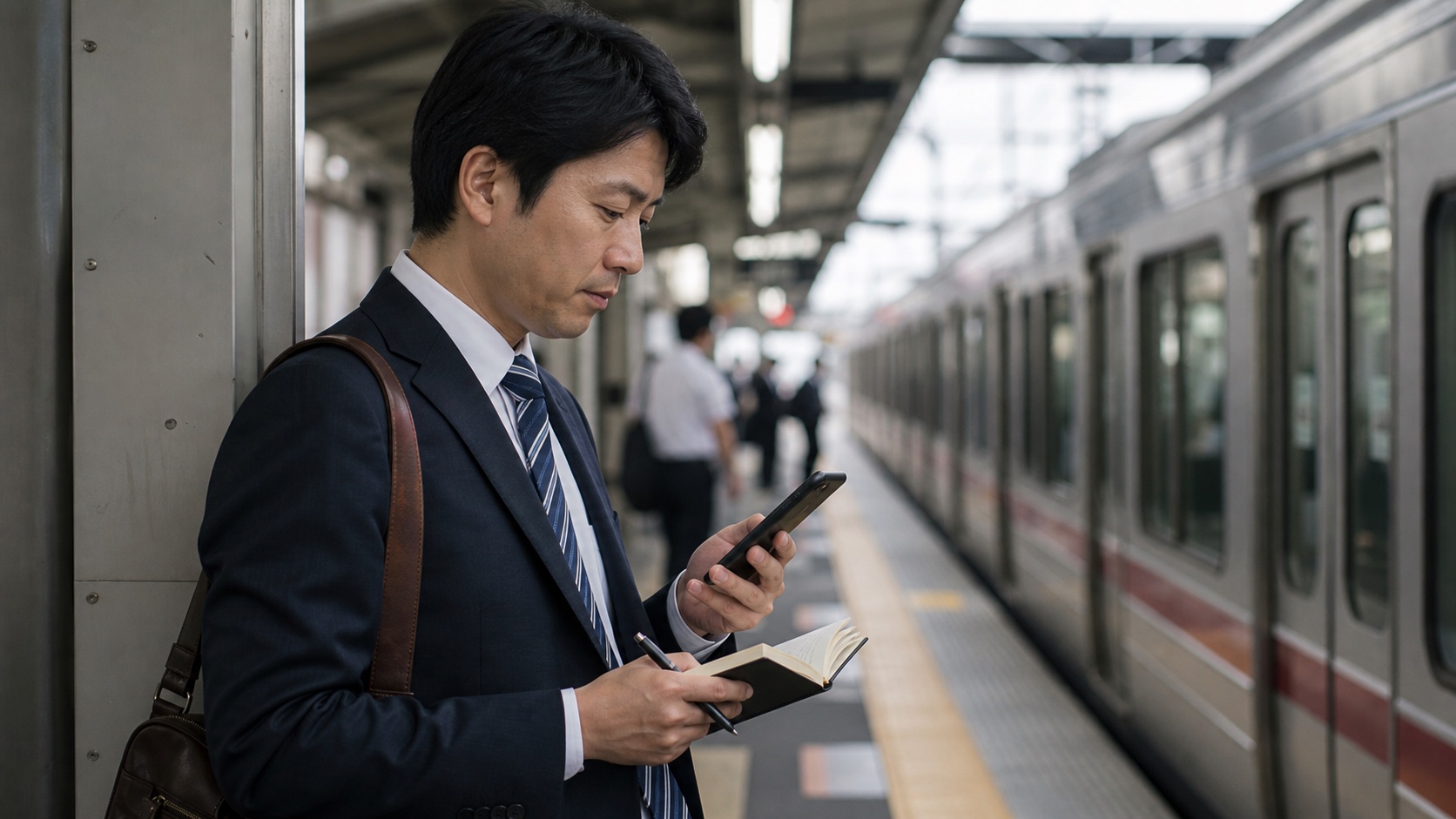 通勤時間に副業タスクを整理する社畜会社員