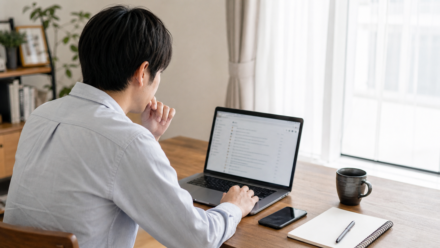 書類選考の連絡なしでメールを確認する転職活動者