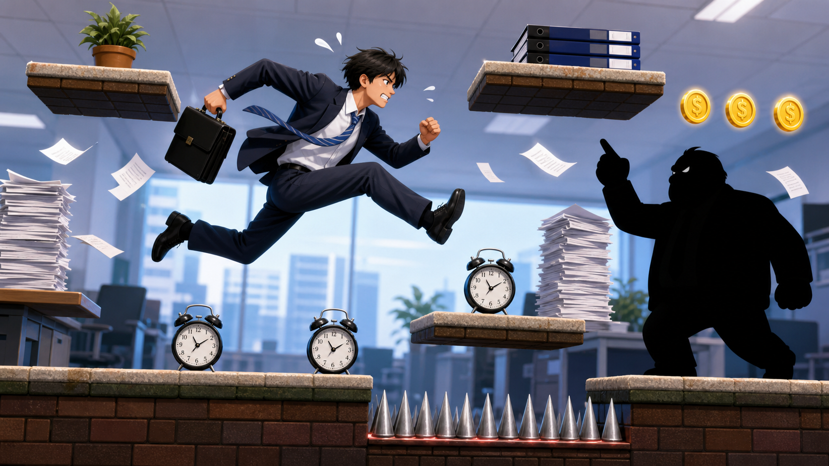 社畜走で障害物を避ける攻略のコツと他の社畜ゲームのイメージ