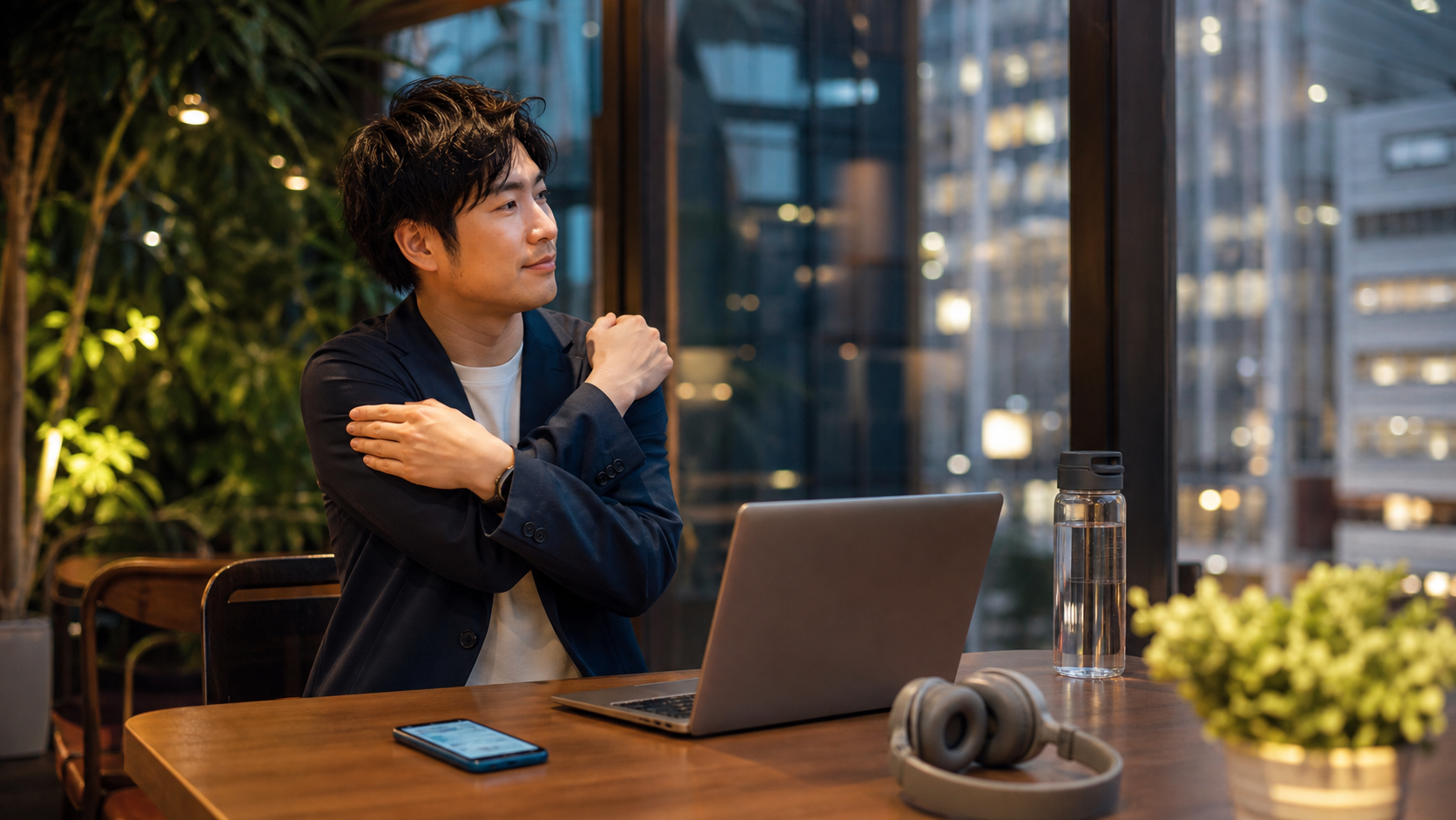 カフェで無理のない副業時間を整える正社員の様子