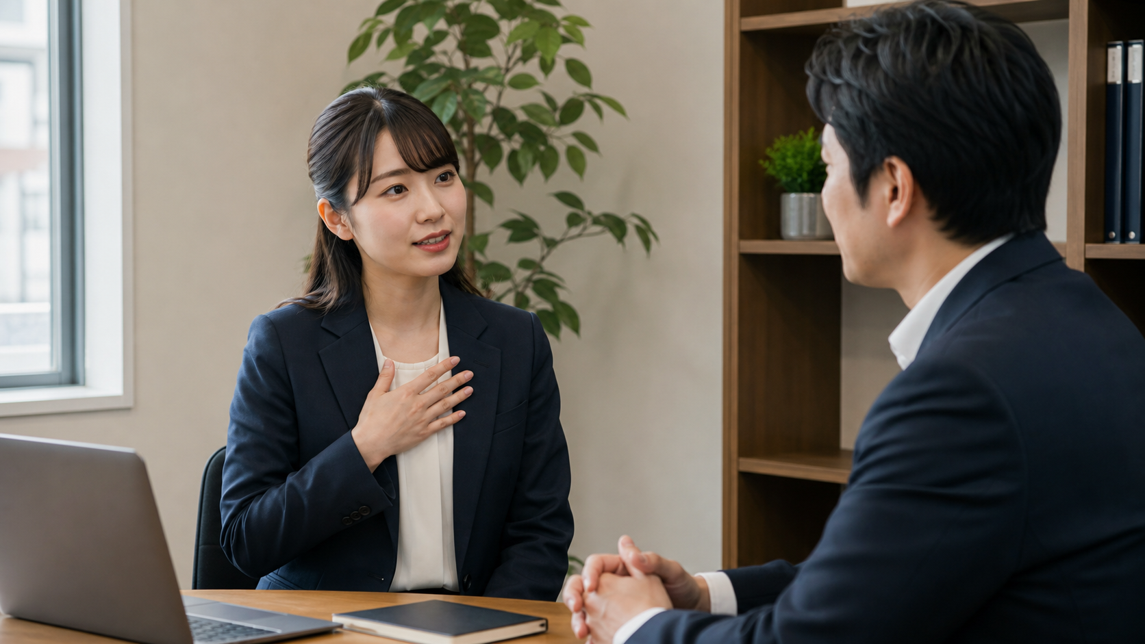 上司に早退理由を落ち着いて相談する新入社員