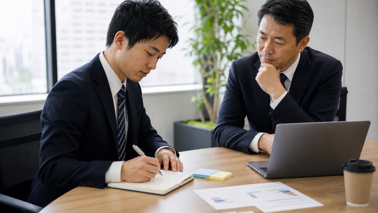 仕事を教えてくれない時に質問を整理して相談する会社員