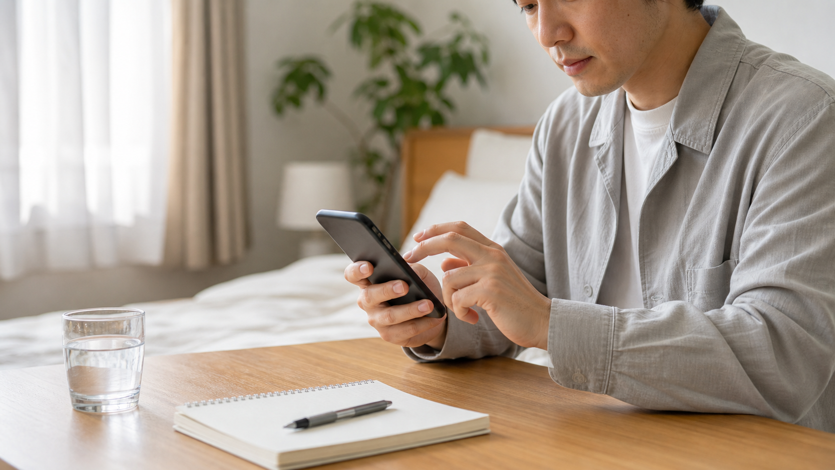 欠勤連絡をスマホで送る会社員