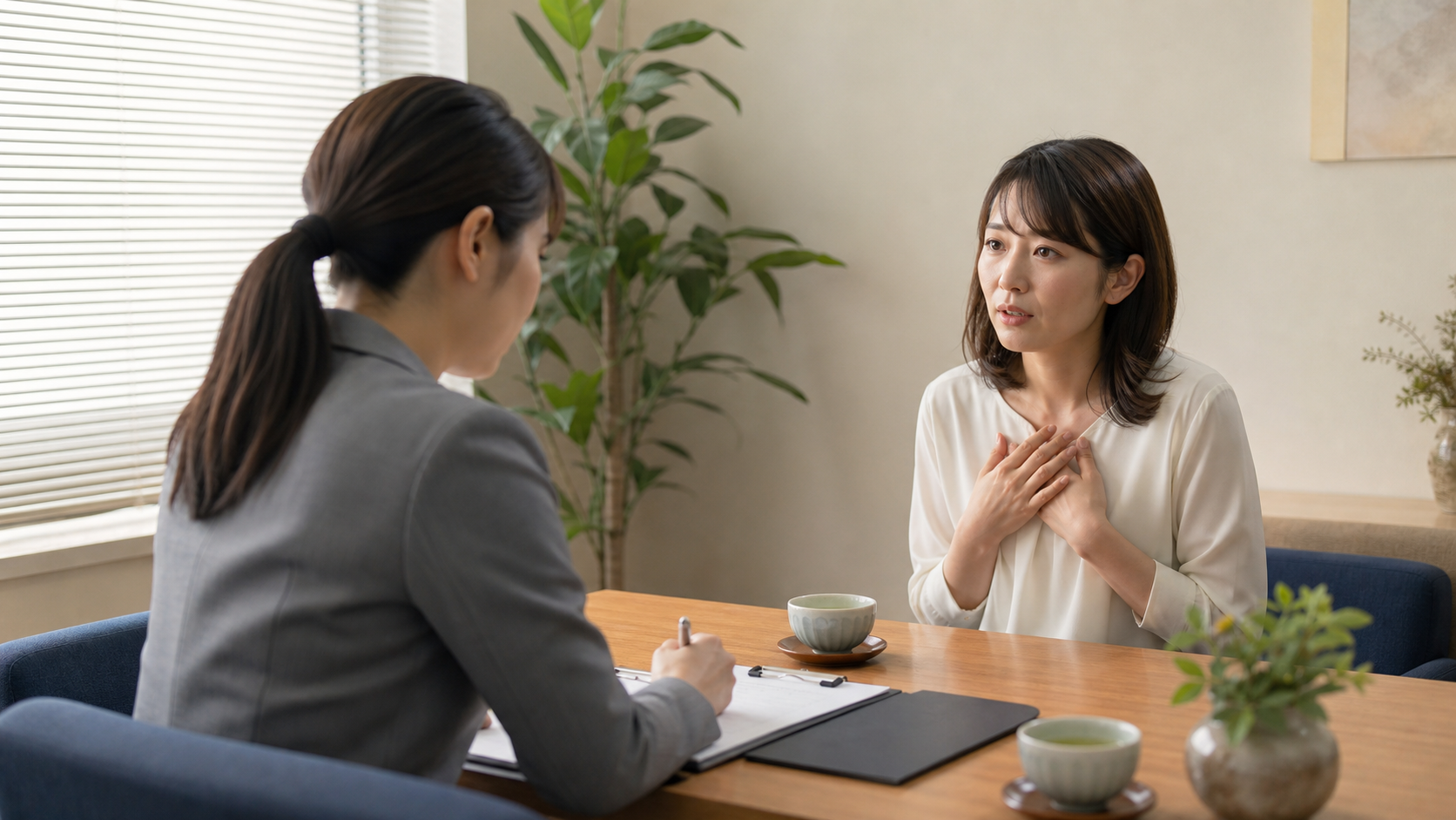 パワハラ相談先で状況を話す会社員