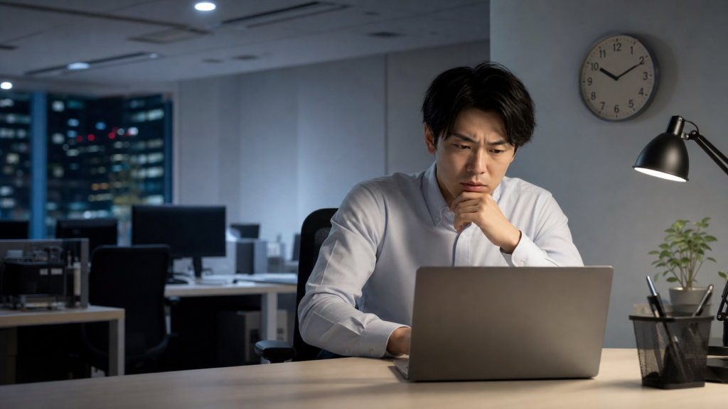 36協定がない会社で残業できるか確認する会社員