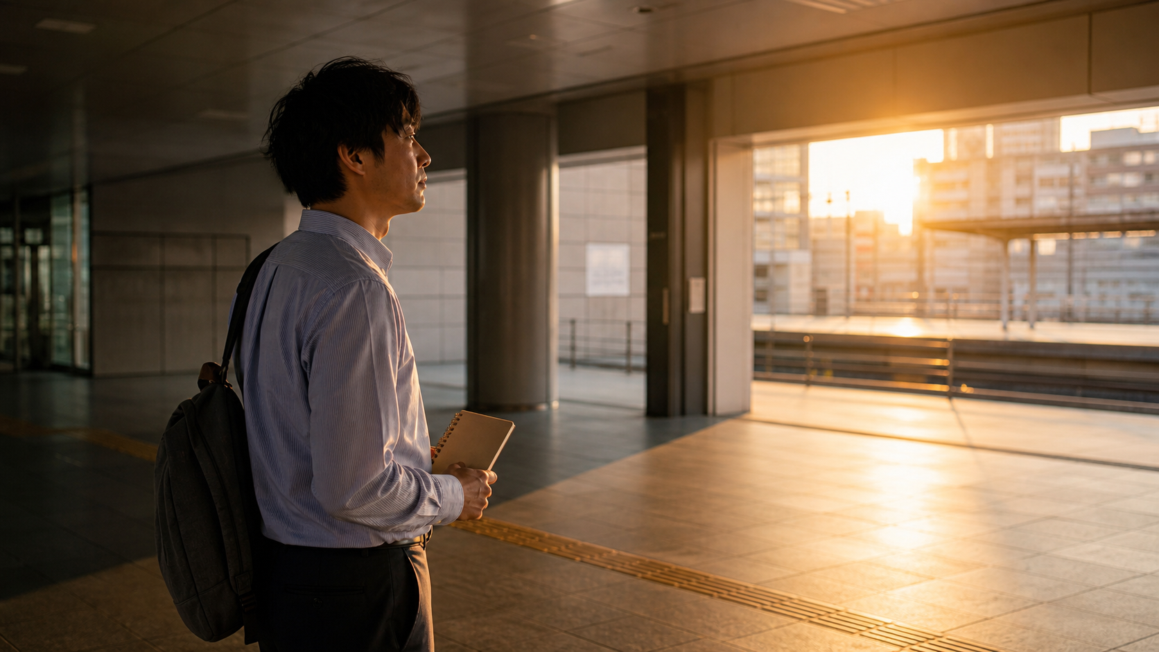 仕事を辞める勇気を持って新しい朝に向かう会社員