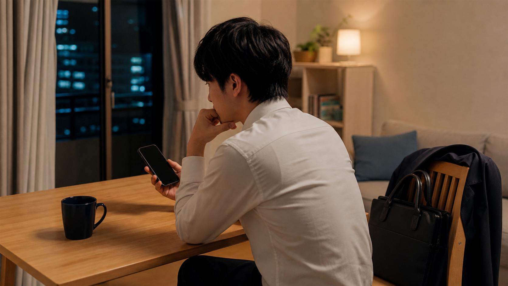 退職代行が親にバレるか不安な会社員がスマホを見る様子