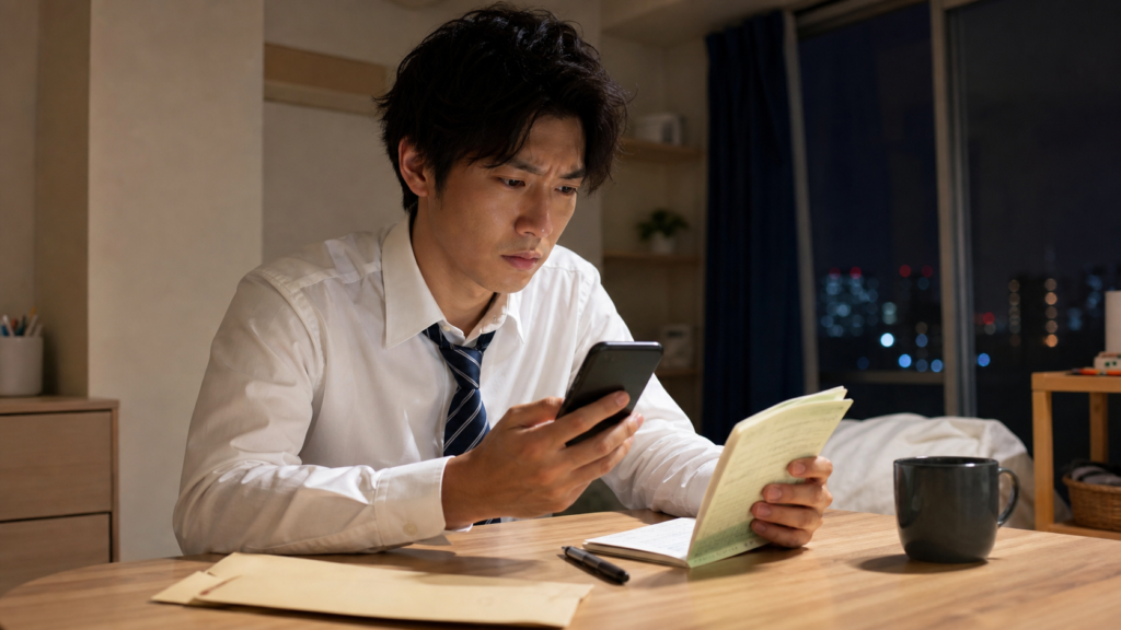 退職代行の後払いを検討しながら費用とスマホ相談を確認する会社員