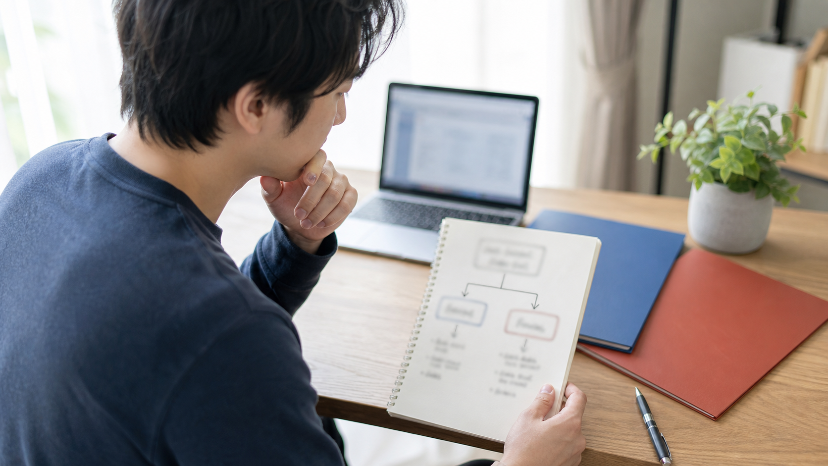 休職後に復職と退職の判断をノートで整理する会社員