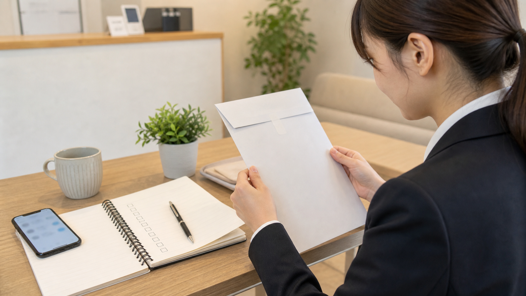 診断書と会社への連絡内容を確認して休職申請を準備する会社員