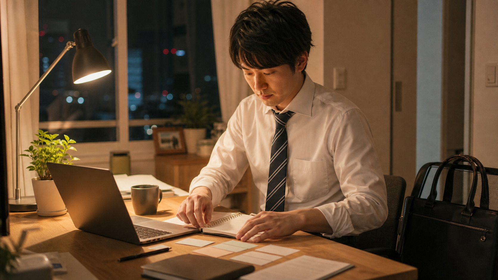 面接前日に質問回答と持ち物を整理して緊張を減らす会社員