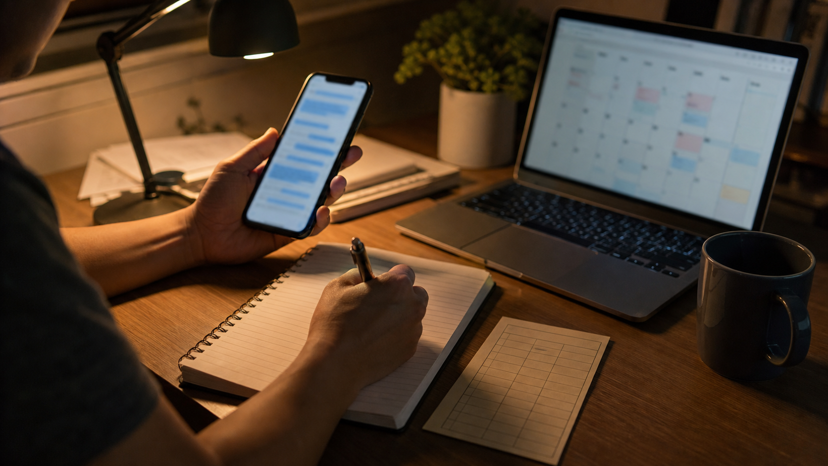休憩なしや残業の証拠を記録するスマホとノート