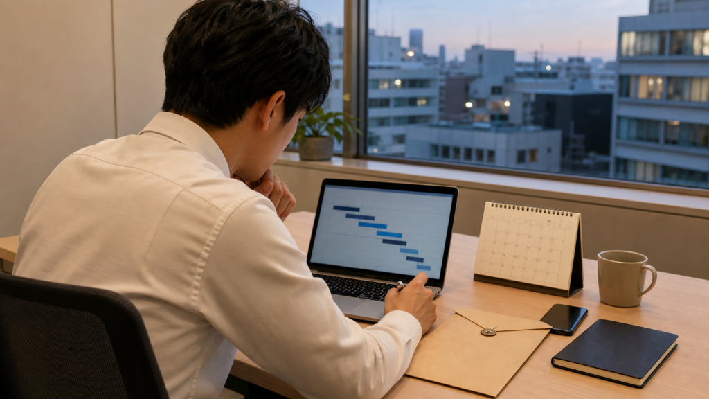 在職中の転職活動で内定後の予定を確認する会社員