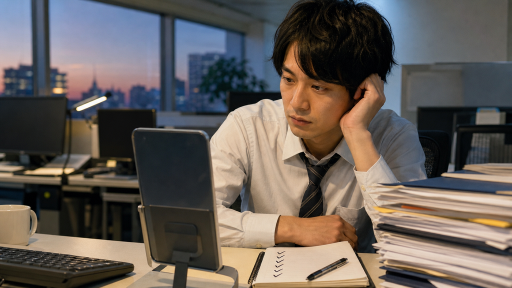 社畜の鑑とはを説明するための疲れた会社員と鏡のアイキャッチ