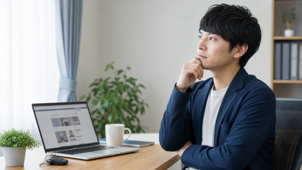 運転が向いてない人が運転しない仕事を探す様子
