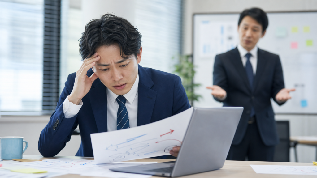 言うことがコロコロ変わる上司に振り回されて疲れる会社員