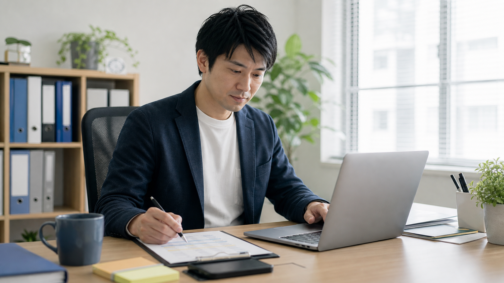 休み明けにタスクを確認して仕事へ戻る会社員