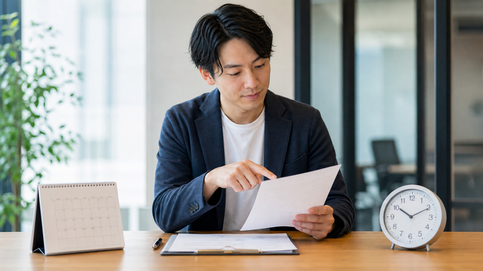 30歳の転職で基本給や固定残業代を確認する会社員