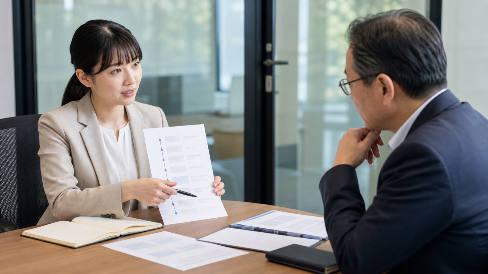 曖昧な指示が続く状況を第三者に相談する会社員