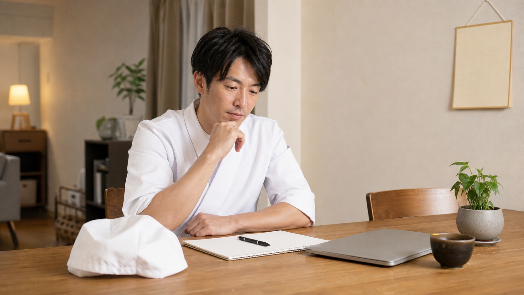 病院調理師が自宅で転職先の条件を整理する様子
