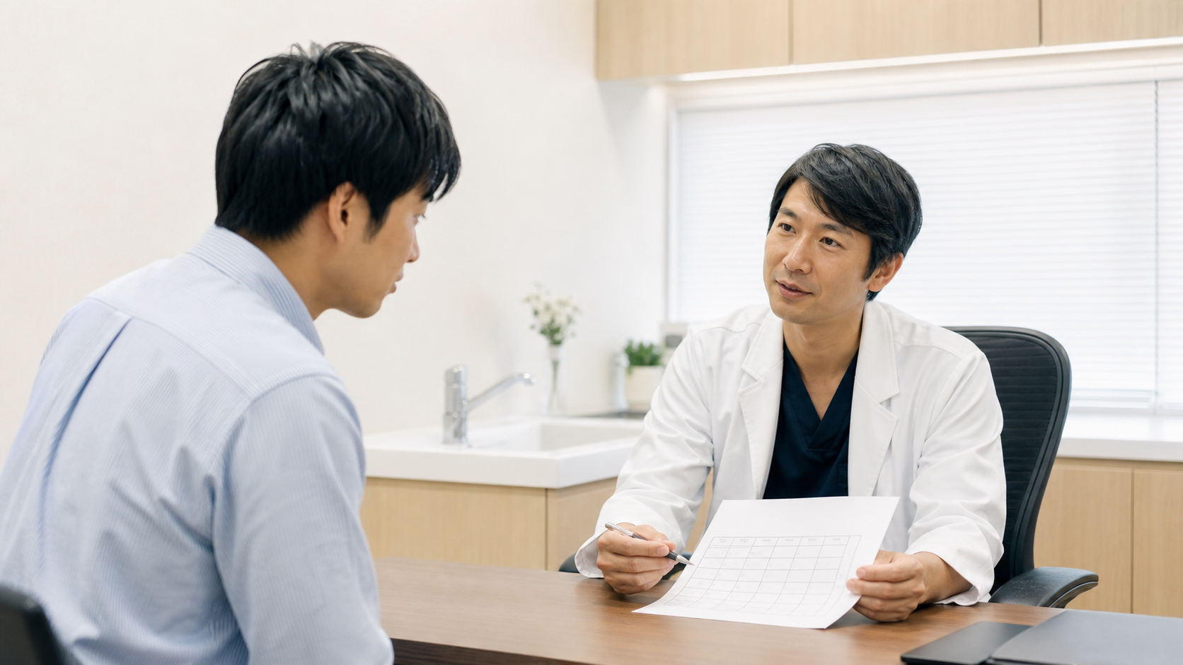 休職中のバイトについて主治医に相談する会社員