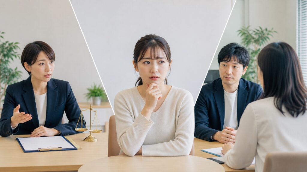 退職代行の弁護士型と労働組合型のどちらへ相談するか迷う会社員