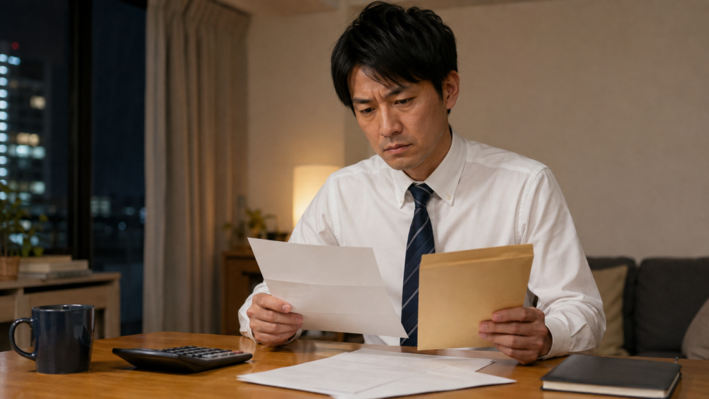 公務員の停職中の給料と家計を確認する男性