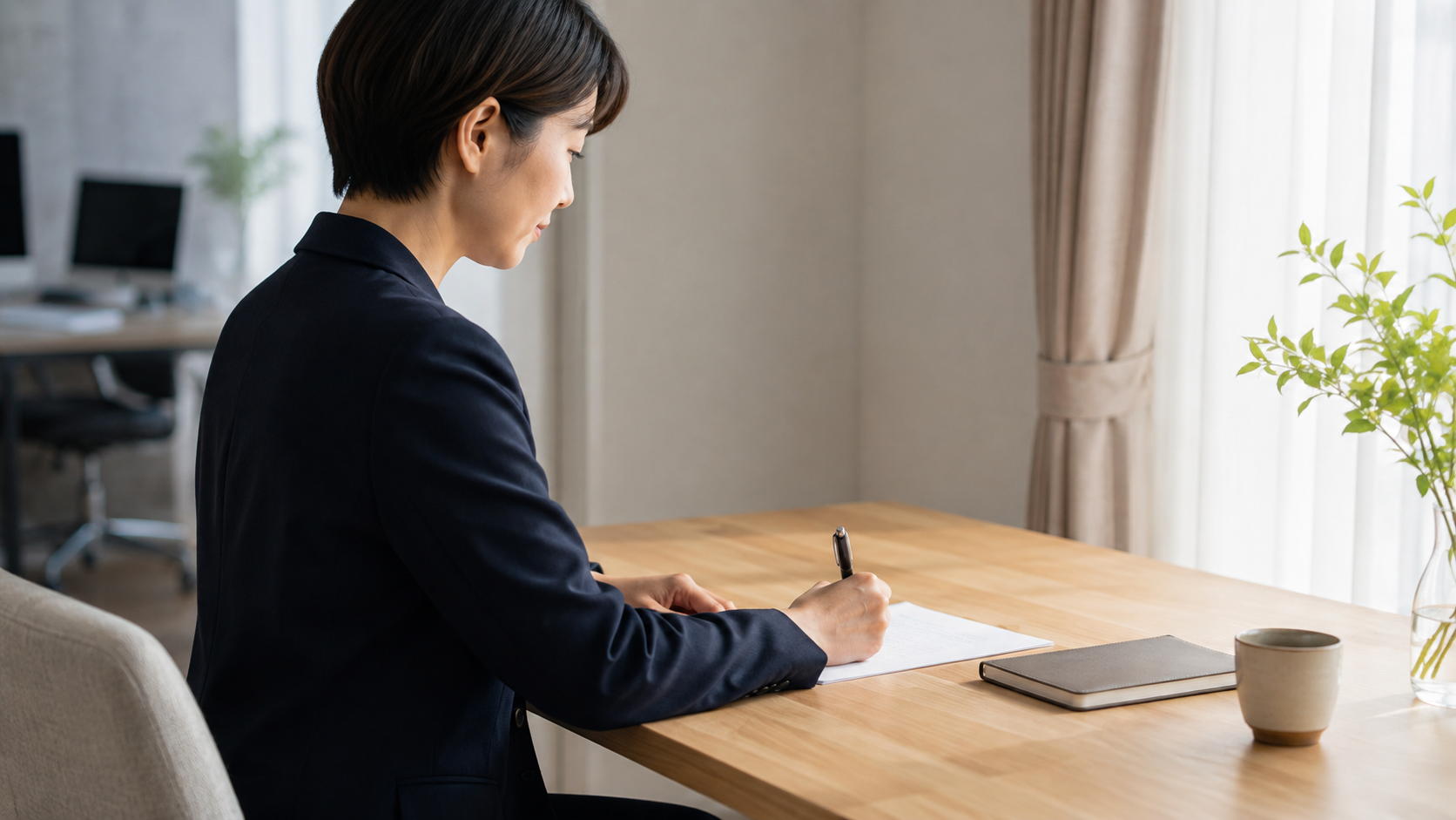 パワハラ退職に向けて退職届を書く会社員