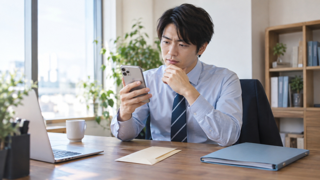 給与明細が届かず交付状況を確認する会社員